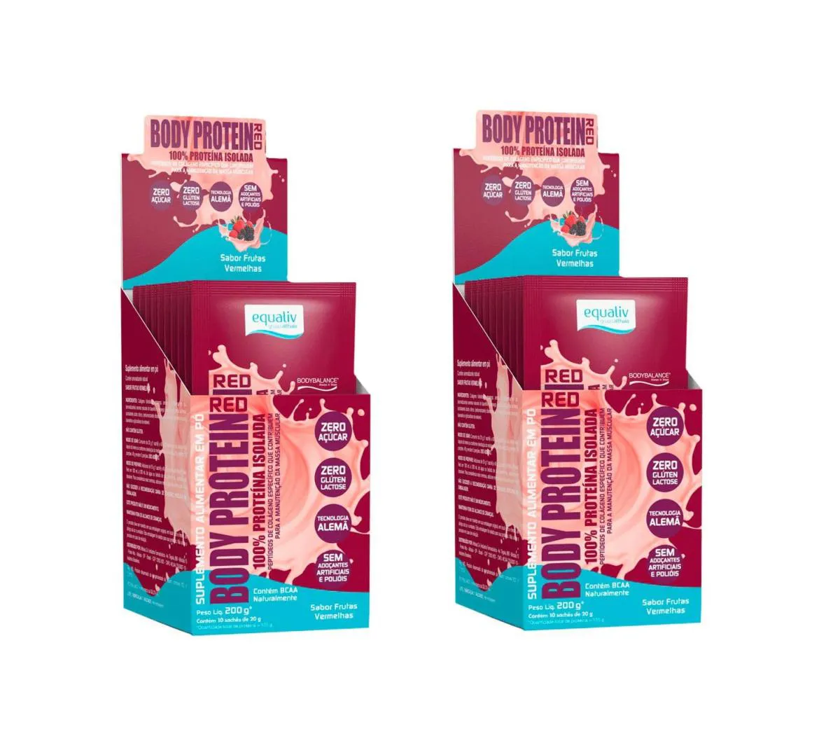 KIT 2 BODY PROTEIN RED EQUALIV PROTEíNA BCAA 10SACHêS 20G