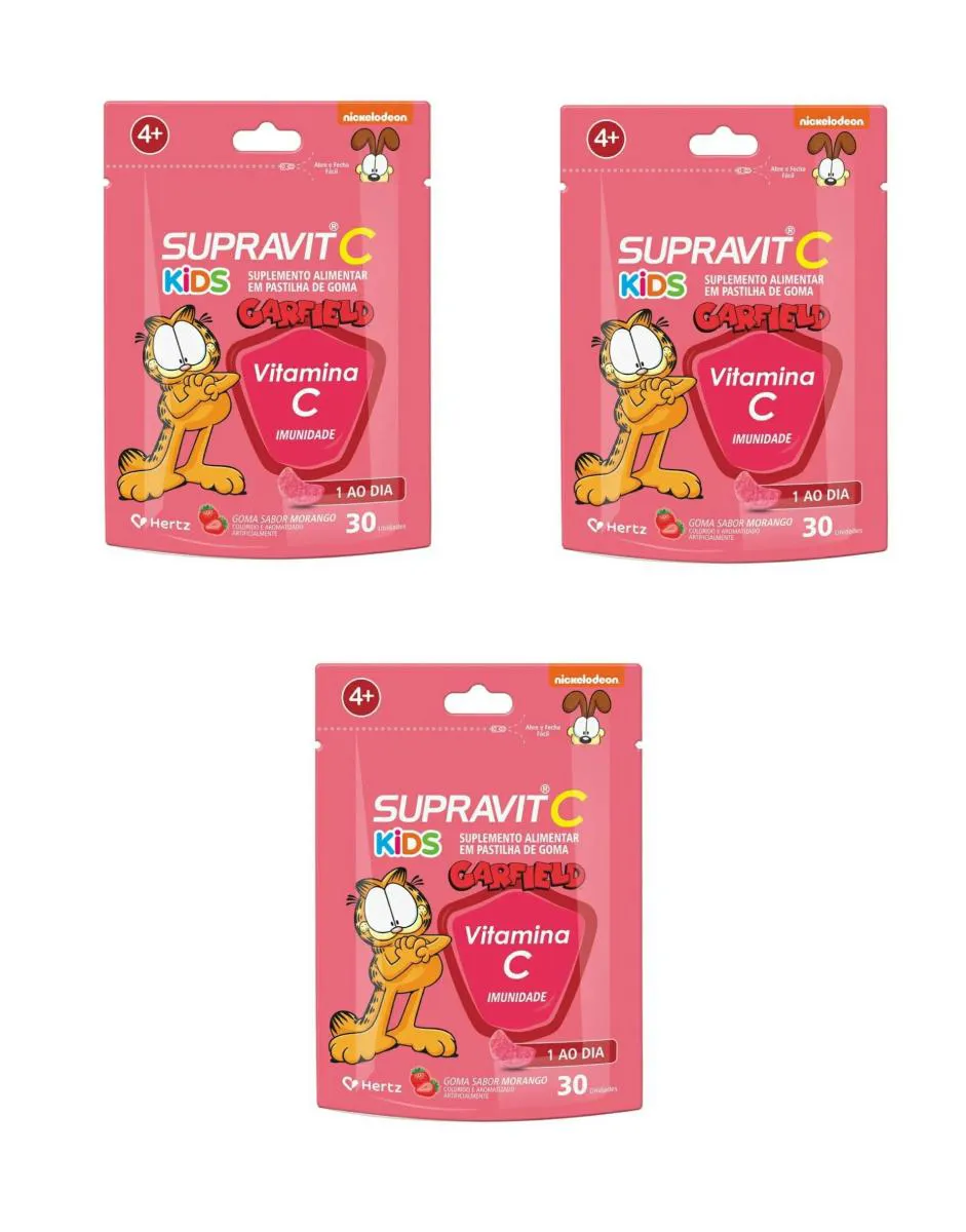 KIT 4 SUPRAVIT C KIDS VITAMINA C IMUNIDADE MORANGO 30 GOMAS