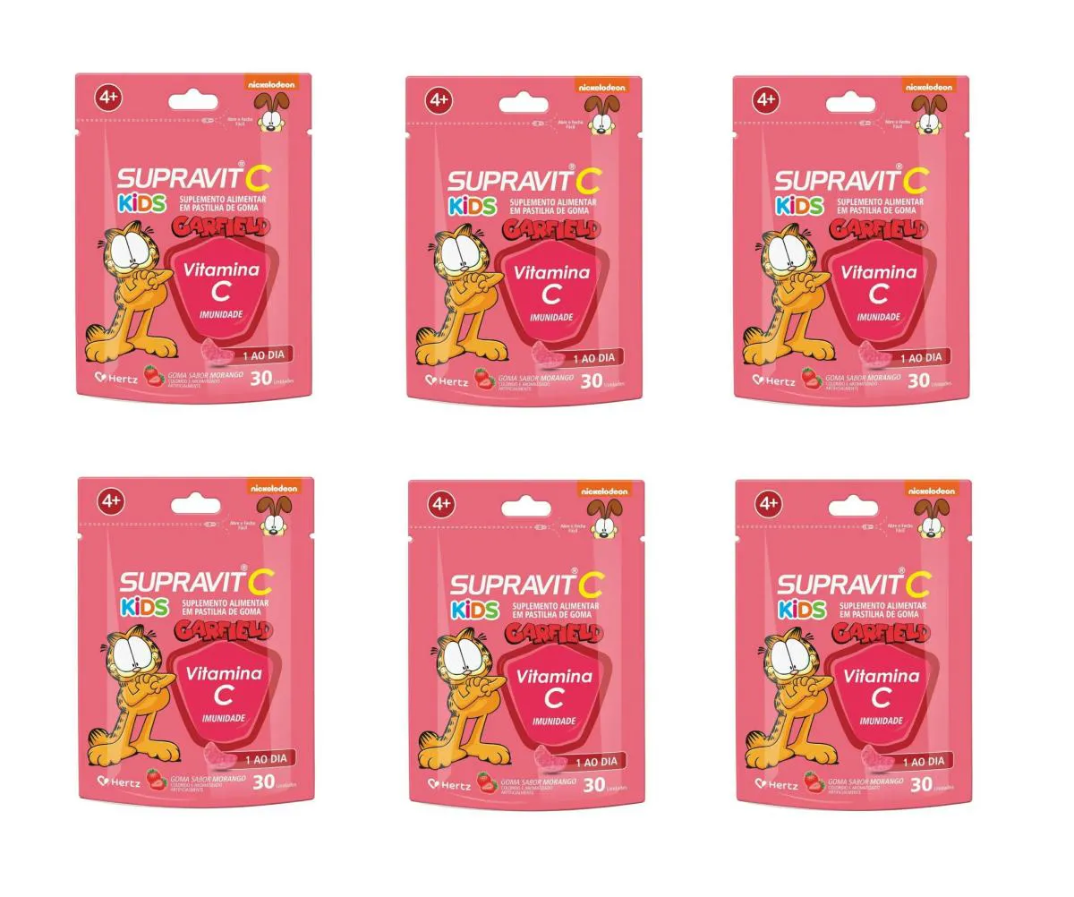 KIT 6 SUPRAVIT C KIDS VITAMINA C IMUNIDADE MORANGO 30 GOMAS