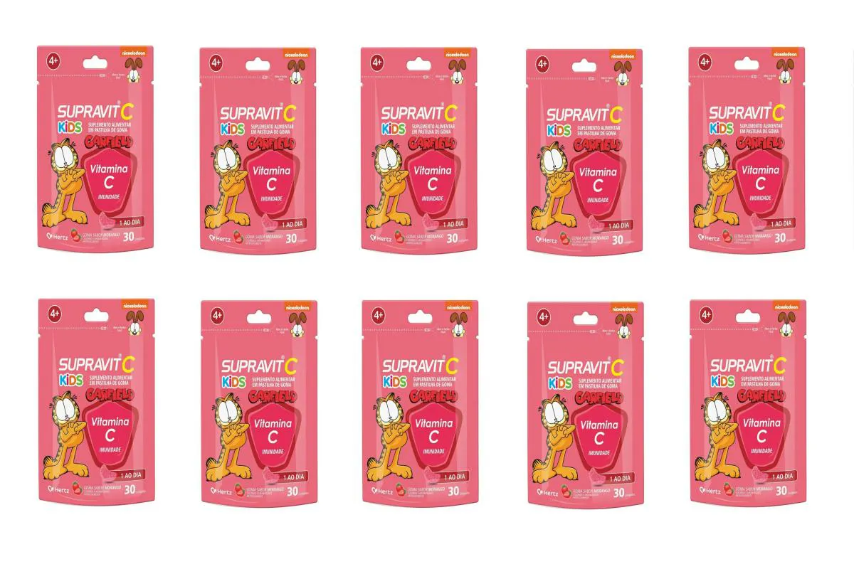 KIT 10 SUPRAVIT C KIDS VITAMINA C IMUNIDADE MORANGO 30 GOMAS