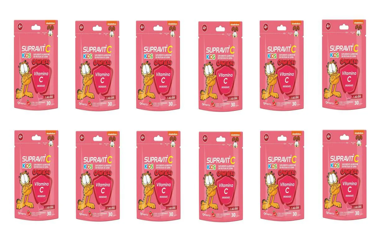 KIT 12 SUPRAVIT C KIDS VITAMINA C IMUNIDADE MORANGO 30 GOMAS