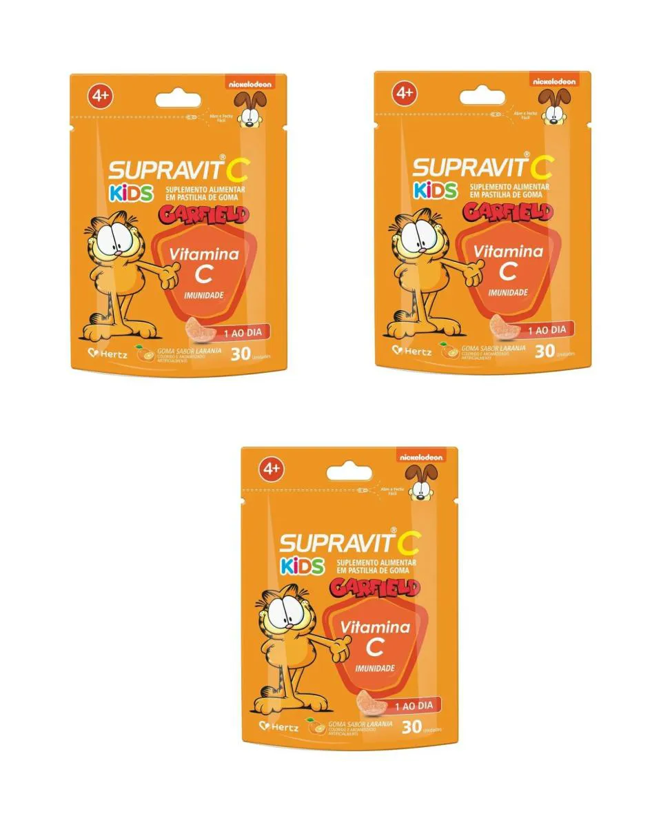 KIT 3 SUPRAVIT C KIDS VITAMINA C IMUNIDADE LARANJA 30 GOMAS