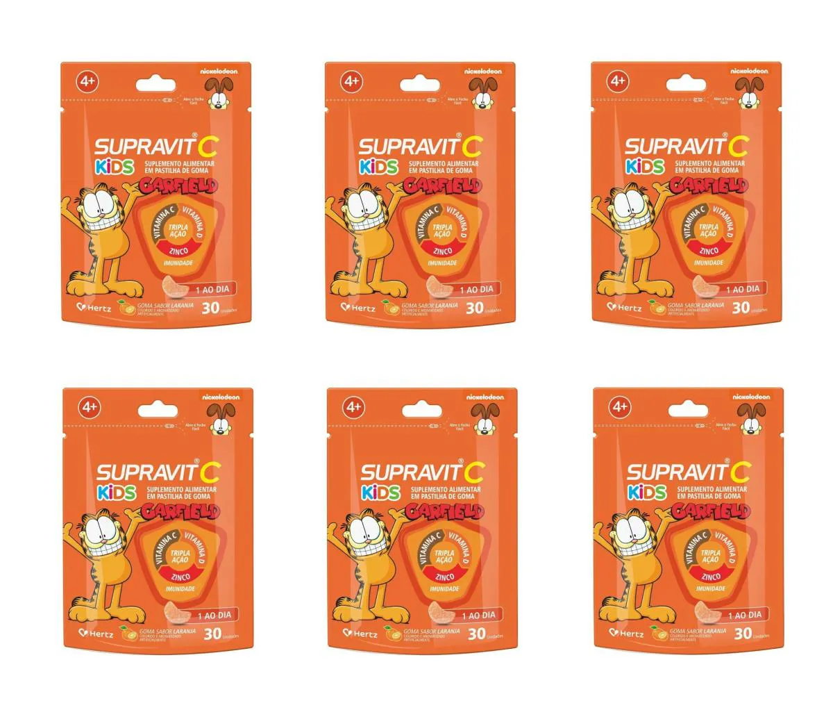 KIT 6 SUPRAVIT C KIDS TRIPLA AçãO IMUNIDADE LARANJA 30 GOMAS