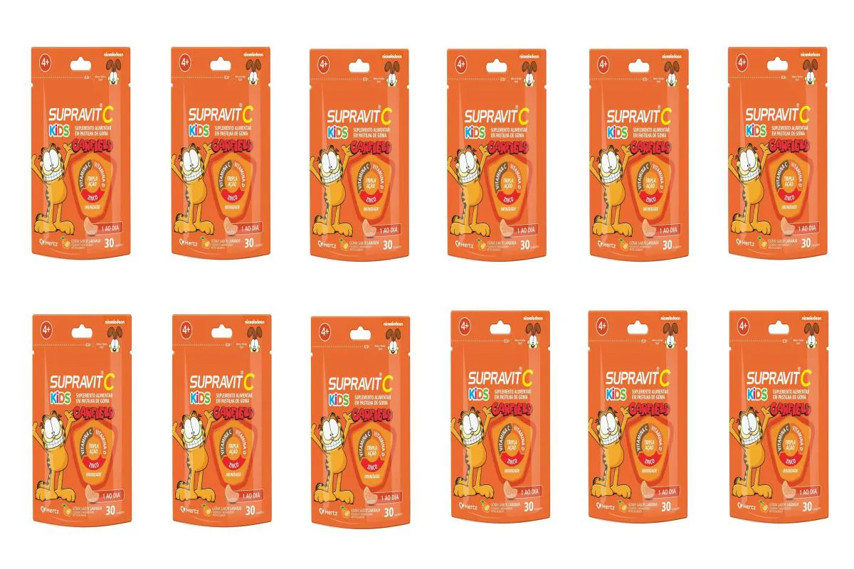 KIT 12 SUPRAVIT C KIDS TRIPLA AçãO IMUNIDADE LARANJA 30GOMAS