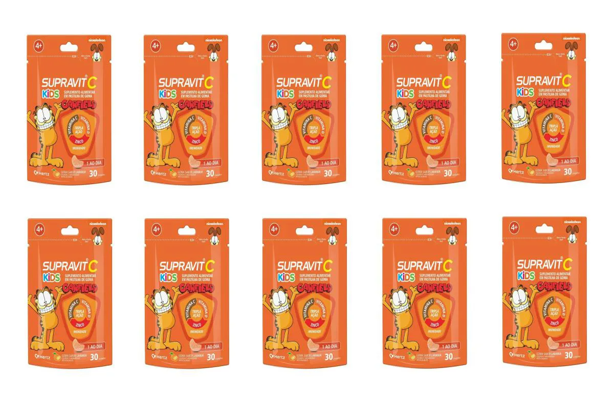 KIT 10 SUPRAVIT C KIDS TRIPLA AçãO IMUNIDADE LARANJA 30GOMAS
