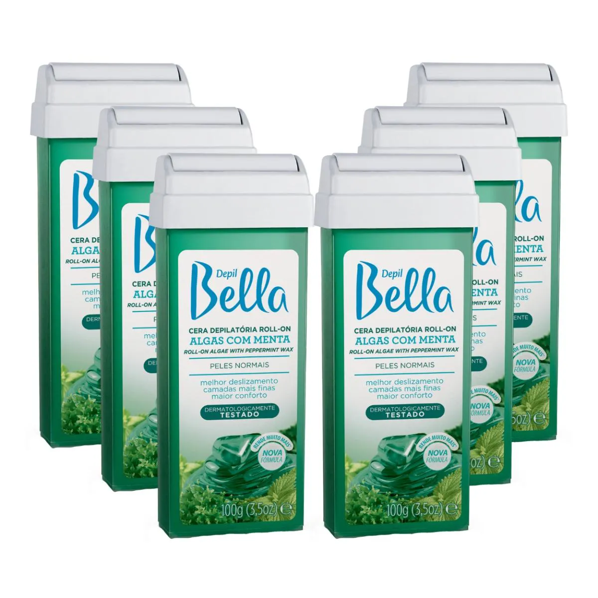 KIT 6 CERAS ROLL-ON DEPILATóRIA ALGAS COM MENTA DEPIL BELLA