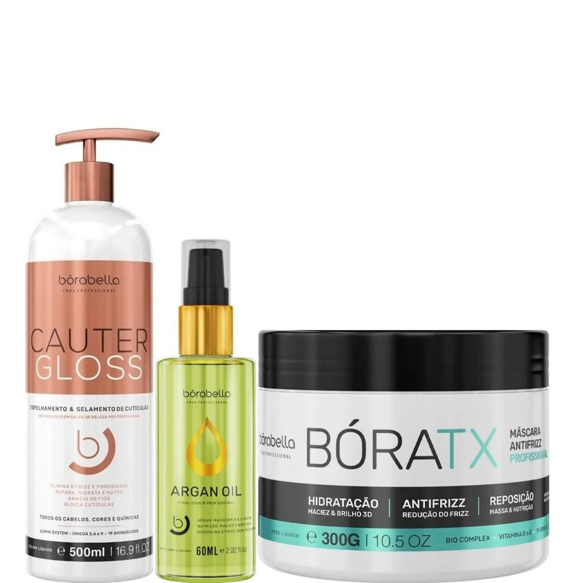 BORABELLA CAUTER GLOSS 500ML + ÓLEO ARGAN 60ML + BóRATX 300G