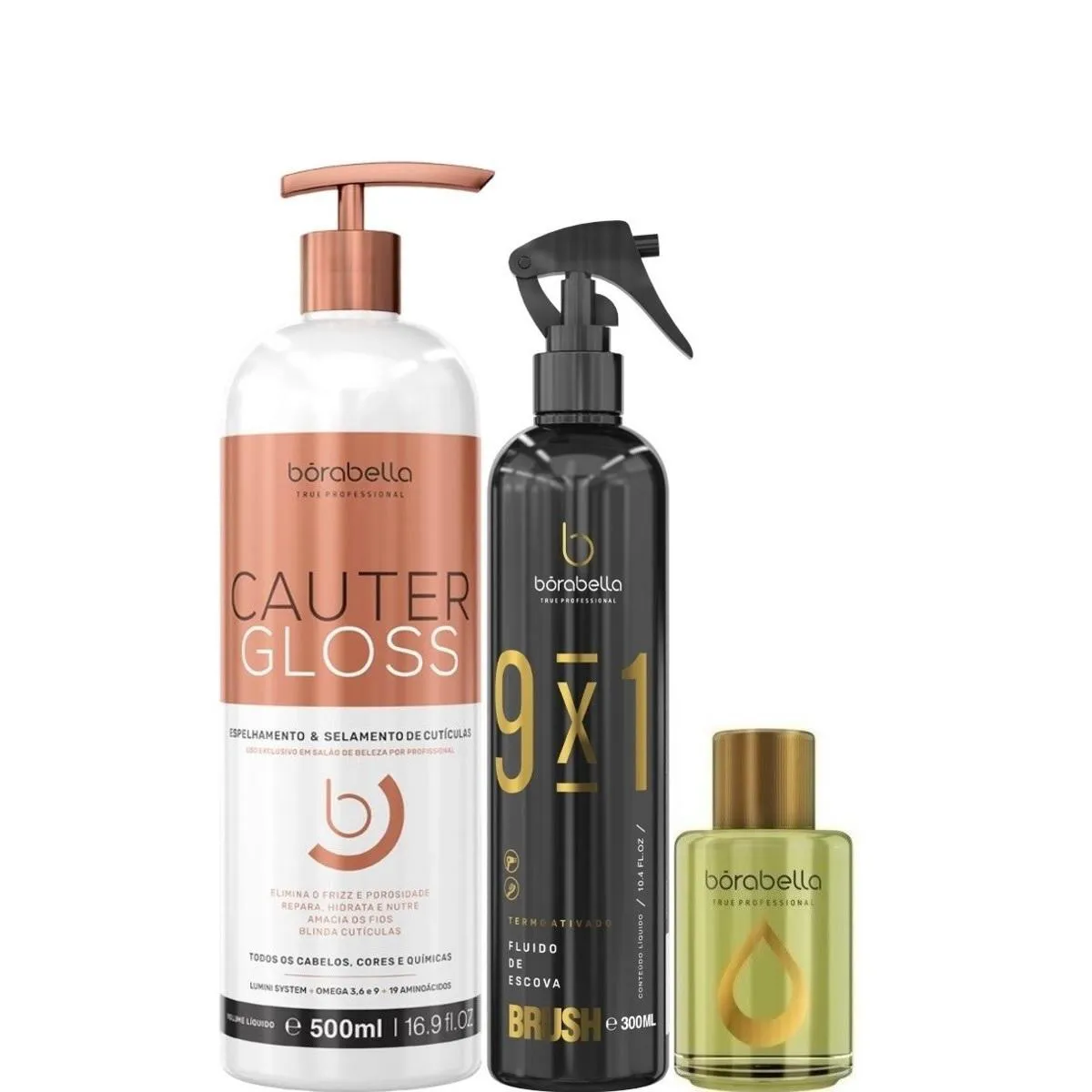 BORABELLA CAUTER GLOSS 500ML + FLUIDO 300ML + ÓLEO ARGAN 7ML
