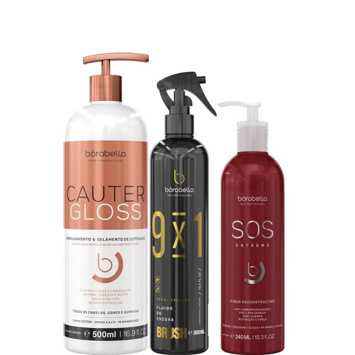BORABELLA CAUTER GLOSS 500ML + FLUIDO BRUSH 300ML + SOS