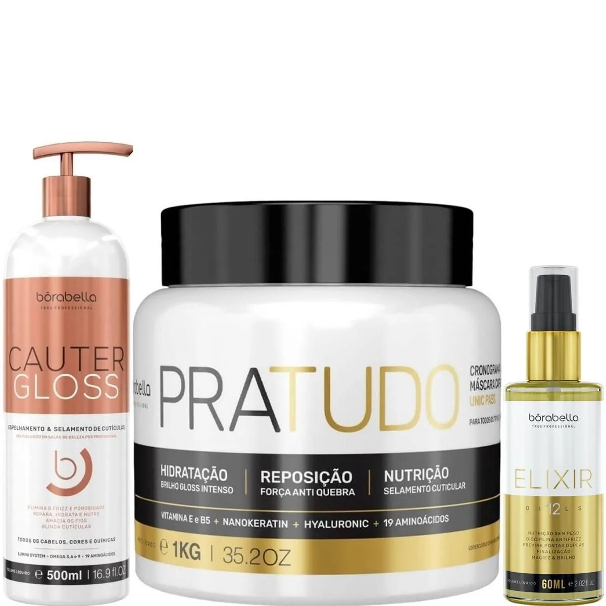 BORABELLA CAUTER 500ML + MáSCARA PRATUDO 1KG + ELIXIR 60ML