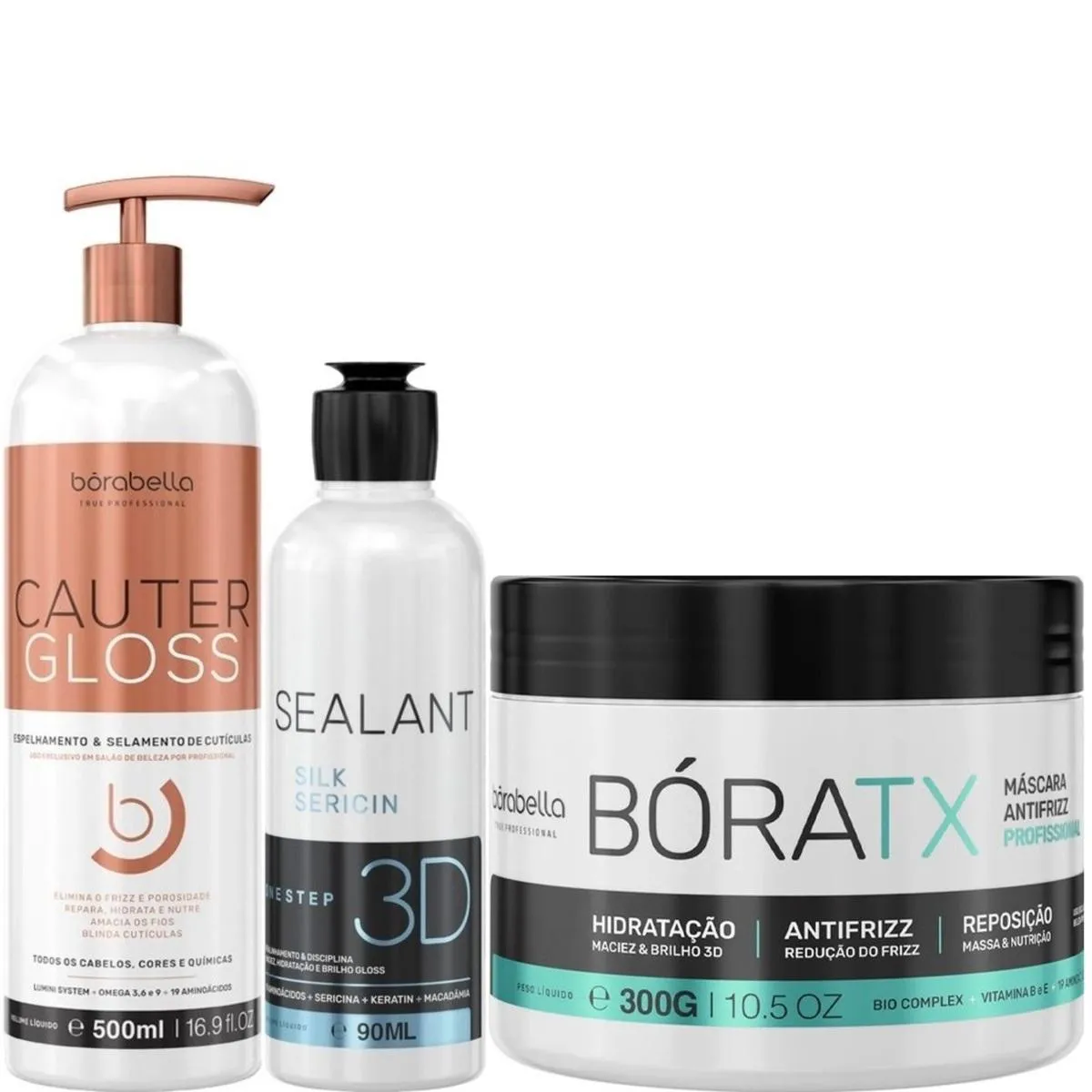 BORABELLA CAUTER GLOSS 500ML + SELAGEM 3D 90ML + BóRATX 300G