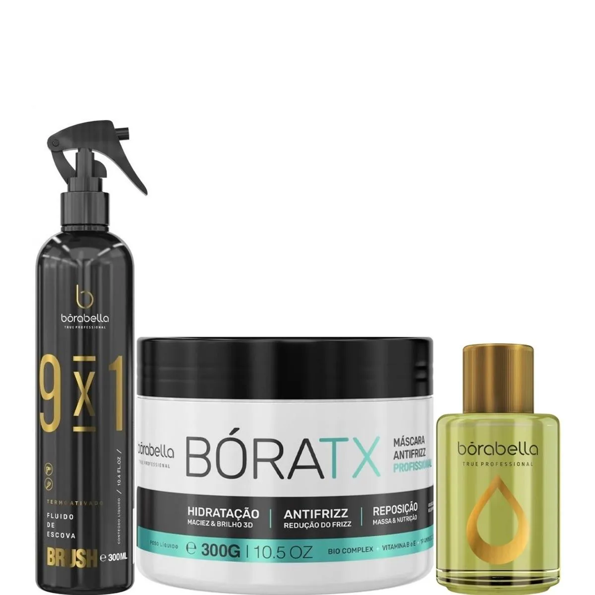 BORABELLA FLUIDO BRUSH 300ML + BóRATX 300G + ÓLEO ARGAN 7ML