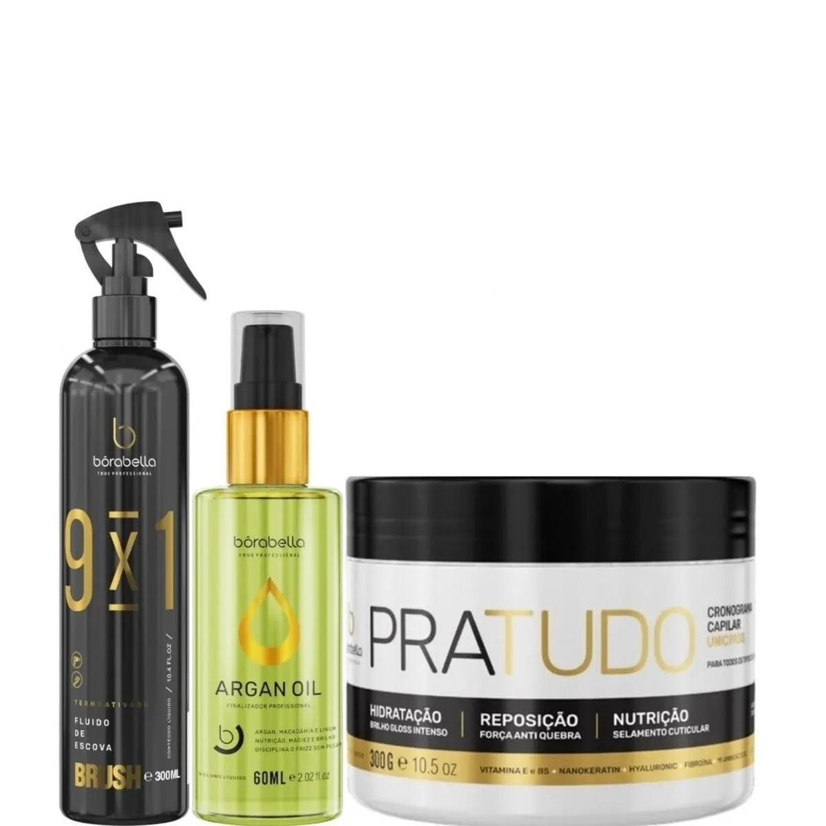 BORABELLA FLUIDO BRUSH 300ML + ARGAN 60ML + PRATUDO 300G
