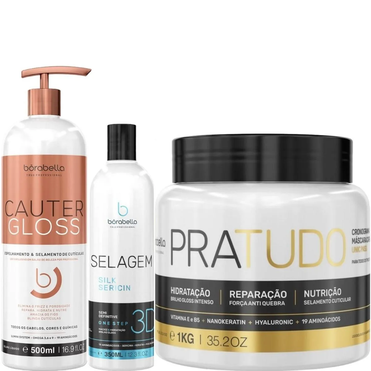 BORABELLA CAUTER GLOSS 500ML + SELAGEM 350ML + PRATUDO 1KG