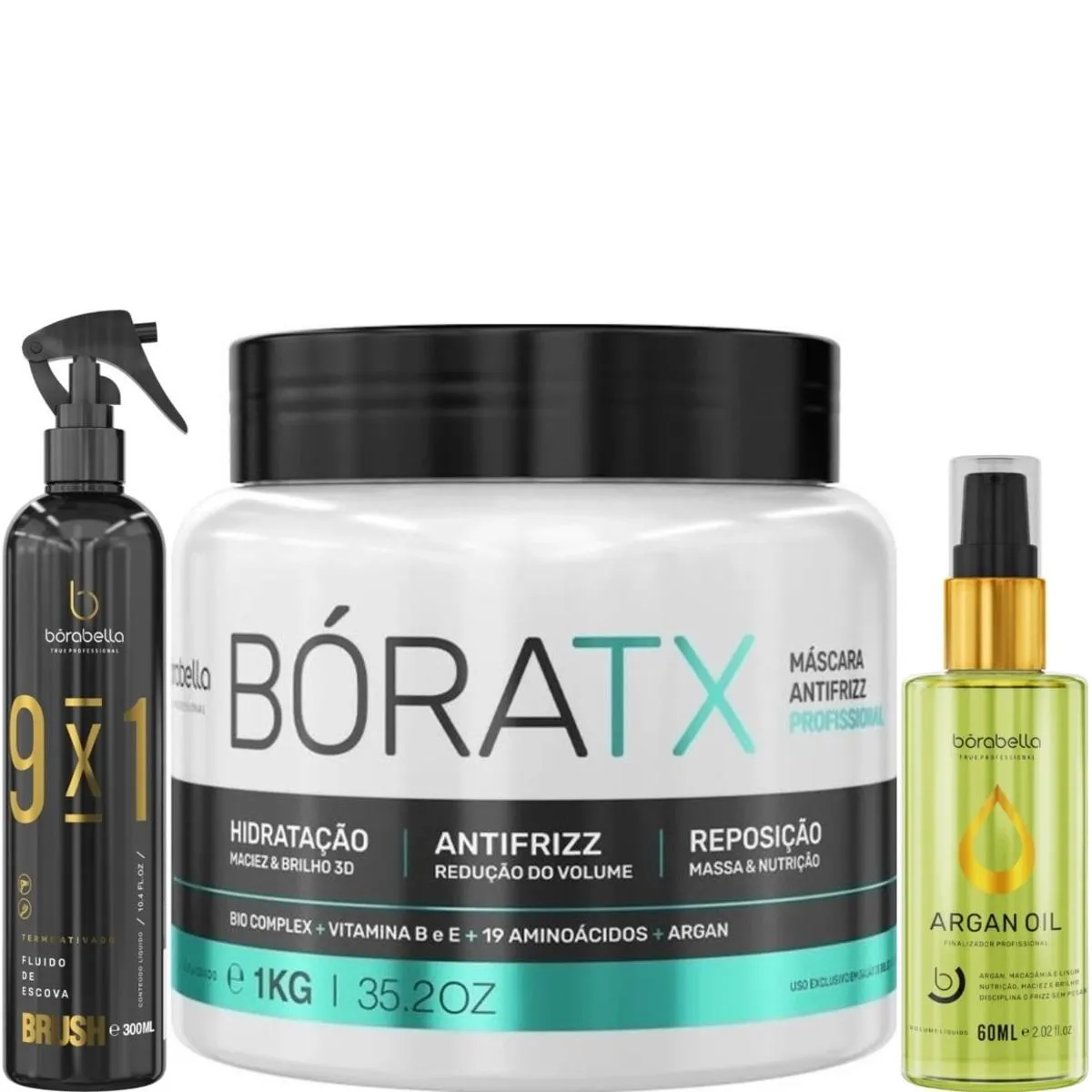 BORABELLA FLUIDO BRUSH 300ML + BóRATX 1KG + ÓLEO ARGAN 60ML