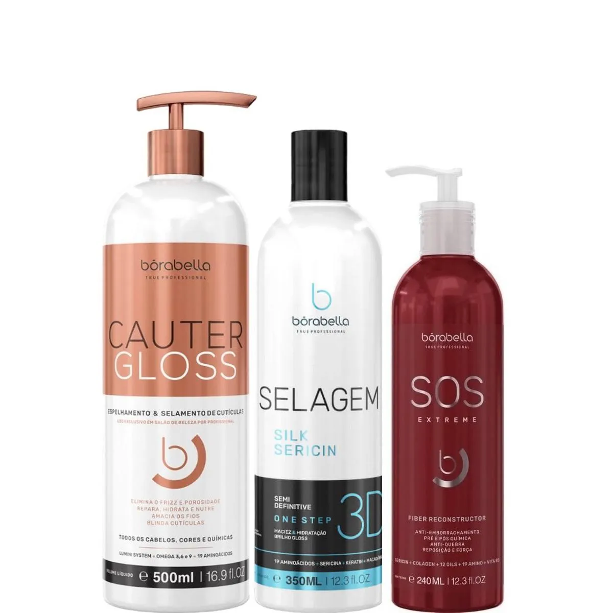 BORABELLA CAUTER GLOSS 500ML + SELAGEM 3D 350ML + SOS 240ML