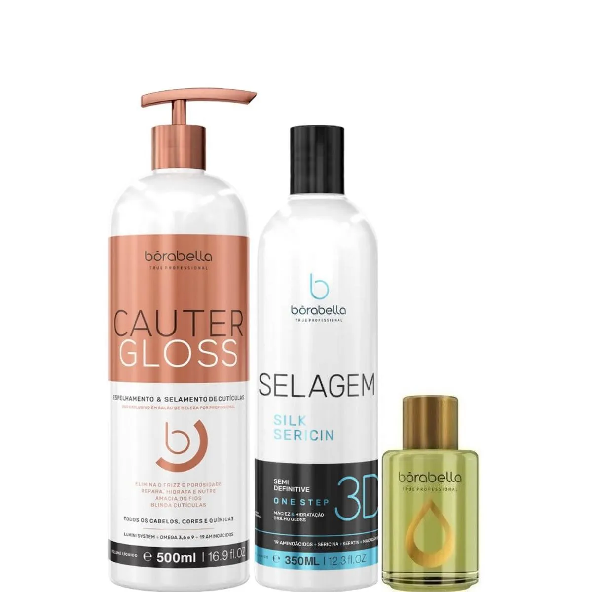 BORABELLA CAUTER GLOSS 500ML + SELAGEM 3D 350ML + ARGAN 7ML