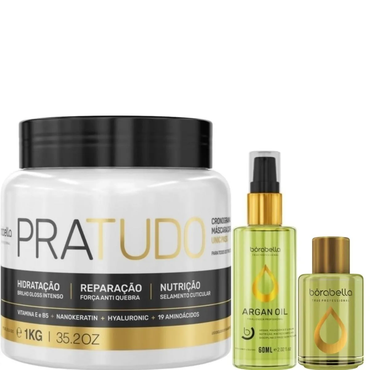 BORABELLA MáSCARA PRATUDO 1KG + ÓLEO ARGAN 60ML + ARGAN 7ML