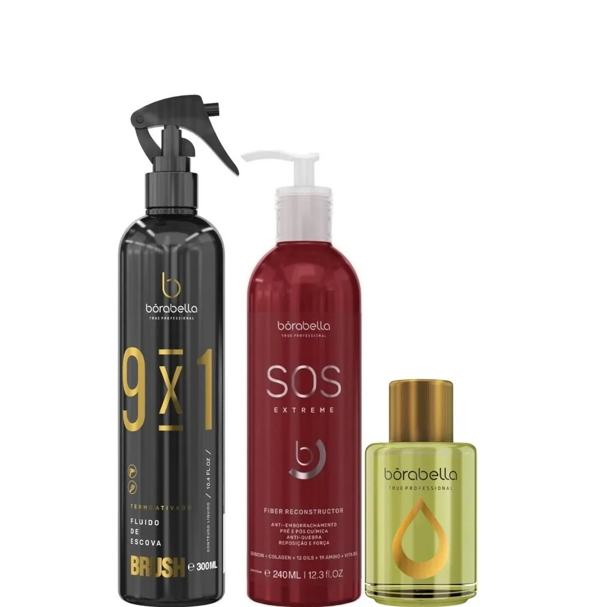 BORABELLA FLUIDO BRUSH 300ML + SOS EXTREME 240ML + ARGAN 7ML