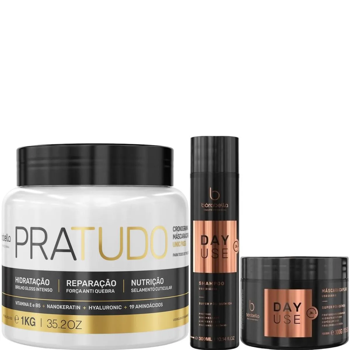 BORABELLA PRATUDO MáSCARA CAPILAR 1KG + DAY USE PóS QUíMICA