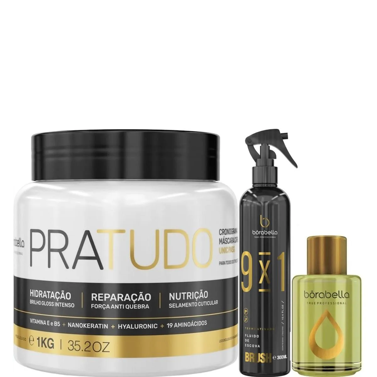 BORABELLA MáSCARA PRATUDO 1KG + FLUIDO 300ML + ARGAN 7ML