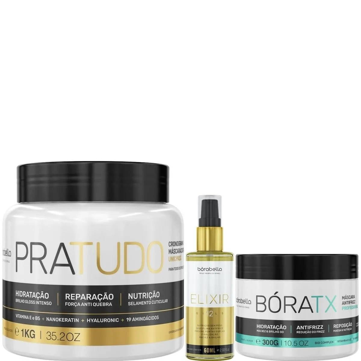 BORABELLA MáSCARA PRATUDO 1KG + ELIXIR 60ML +  BóRATX 300G