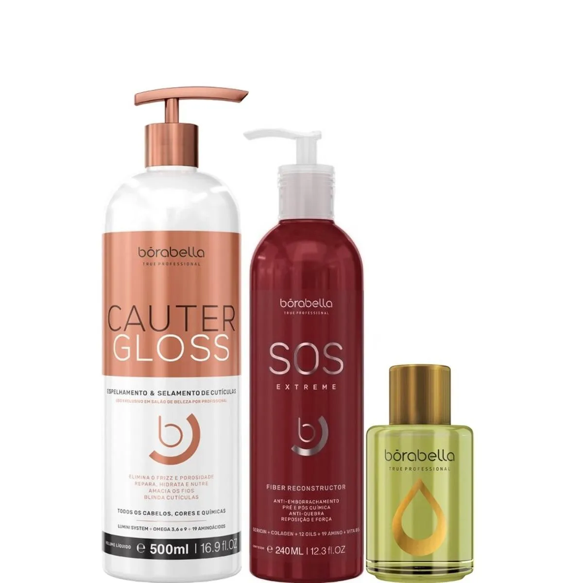 BORABELLA CAUTER GLOSS 500ML + SOS 240ML + ÓLEO ARGAN 7ML