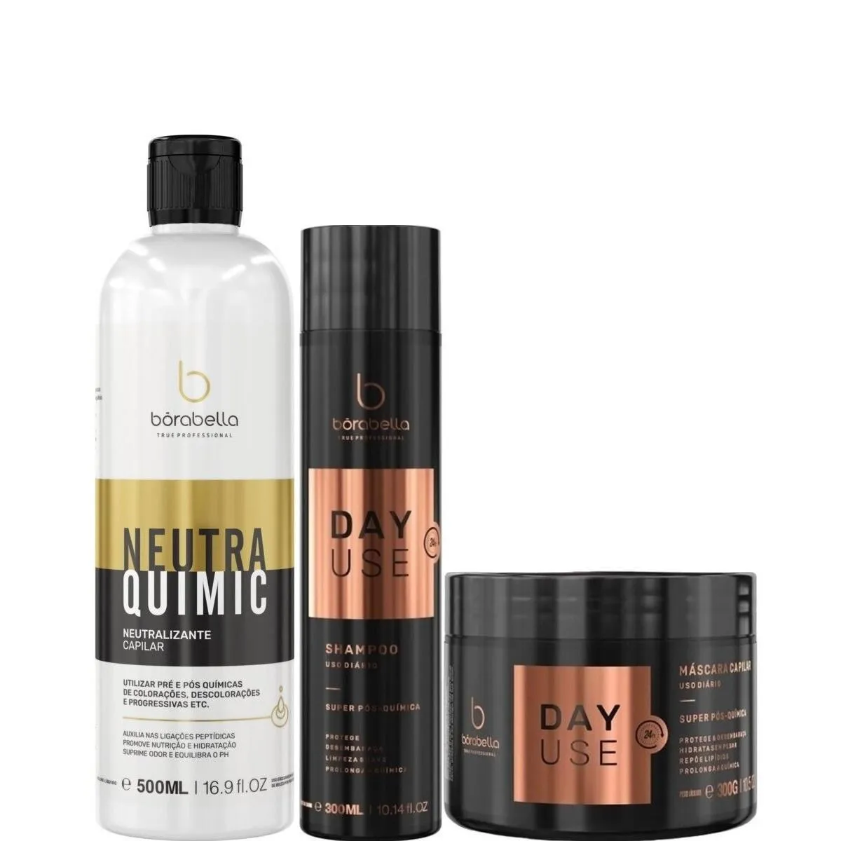 BORABELLA NEUTRAQUIMIC 500ML + DAY USE SHAMPOO + MáSCARA