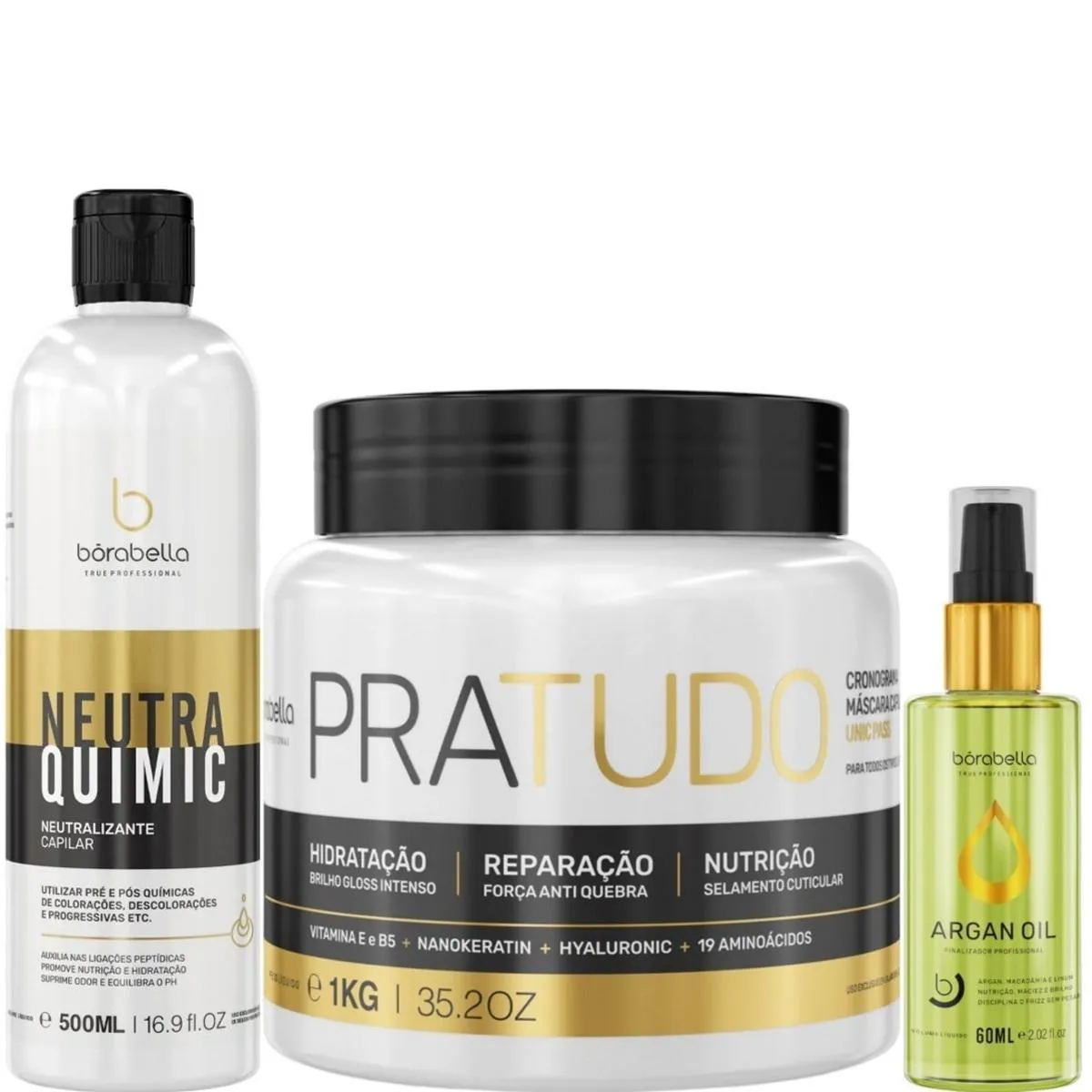 BORABELLA NEUTRAQUIMIC 500ML + PRATUDO 1KG + ÓLEO ARGAN 60ML