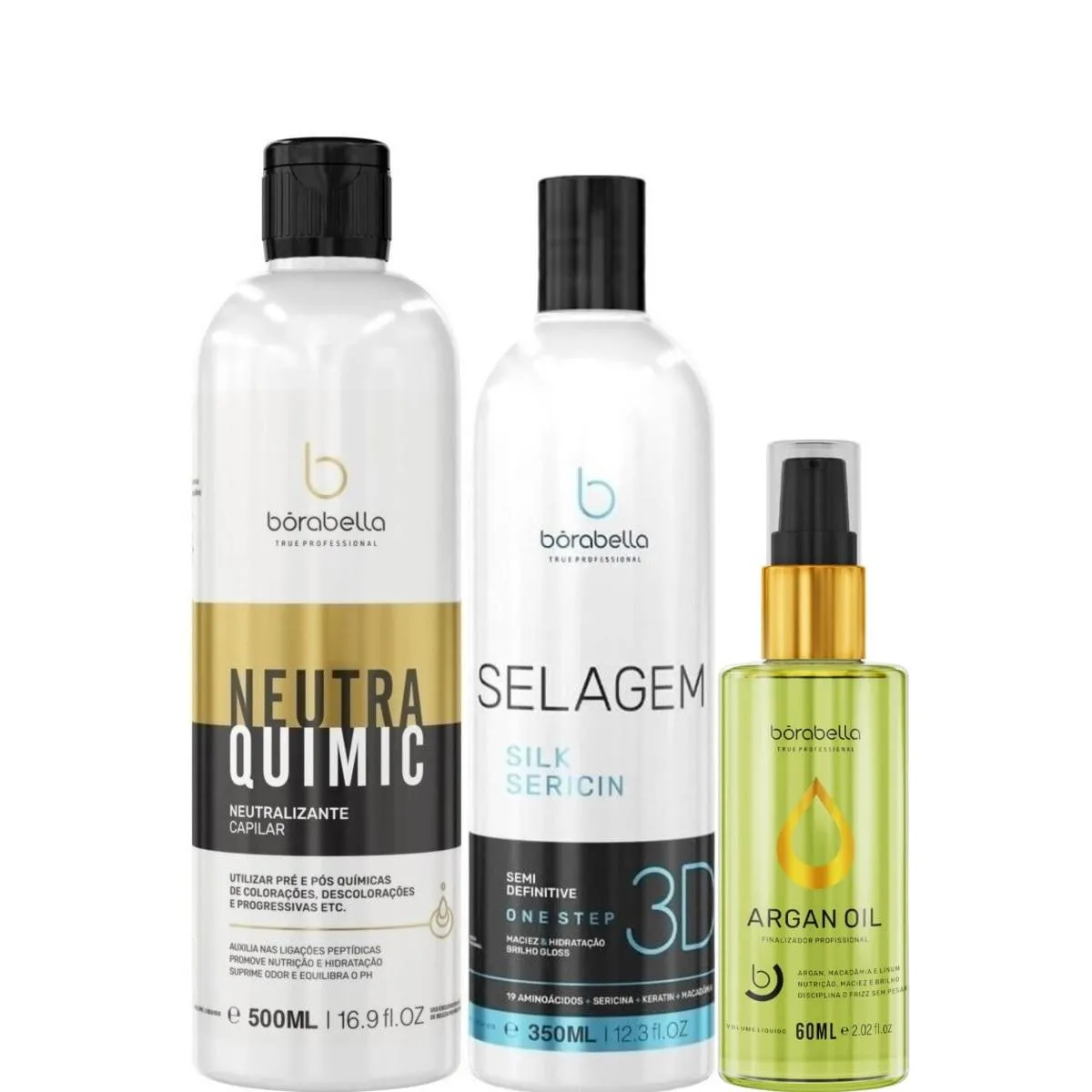 BORABELLA NEUTRAQUIMIC 500ML + SELAGEM 3D 350ML + ARGAN 60ML