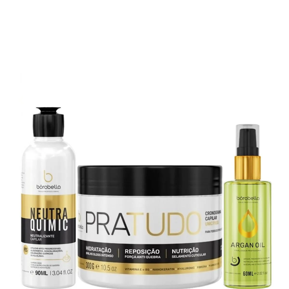 BORABELLA NEUTRAQUIMIC 90ML + PRATUDO 300G + ÓLEO ARGAN 60ML