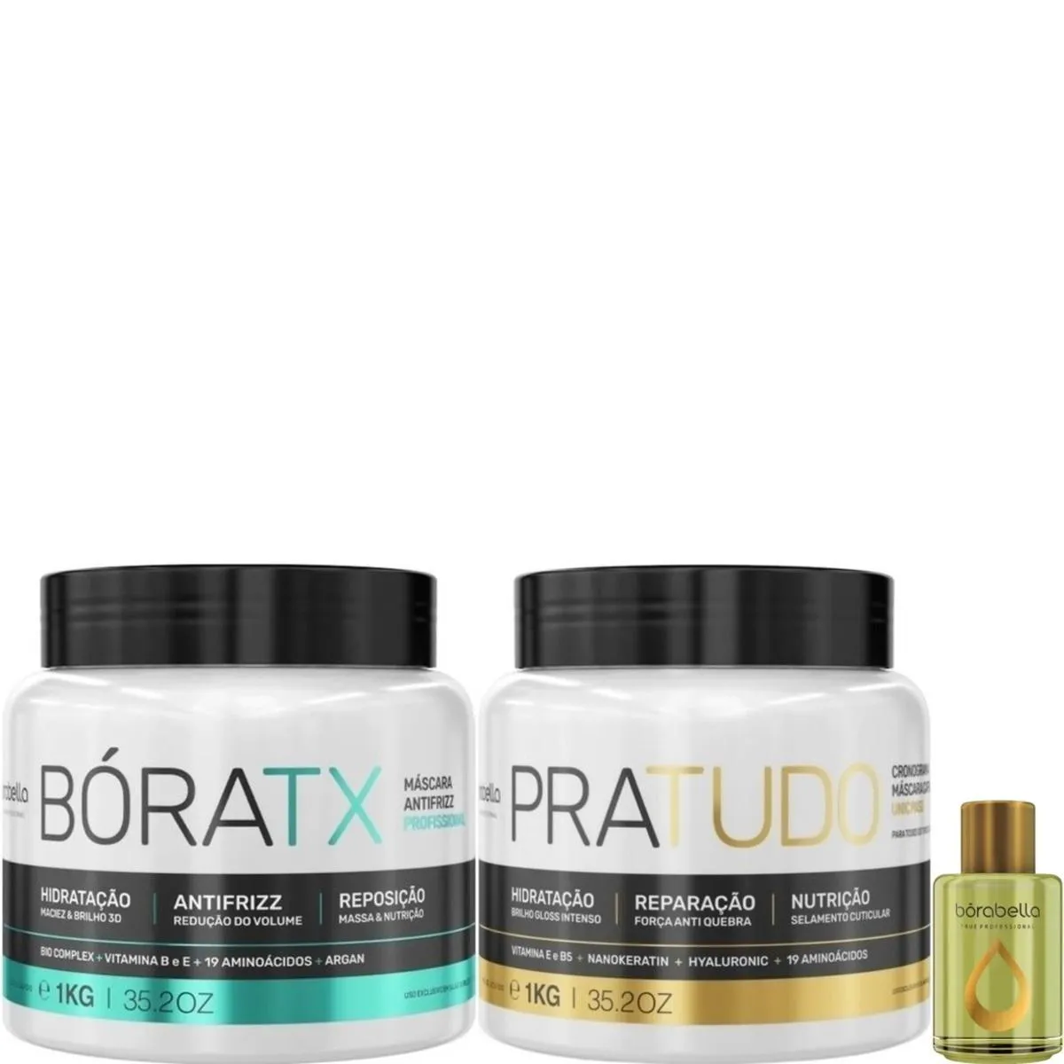 BORABELLA MáSCARA BóRATX + PRATUDO 2X1KG + ÓLEO DE ARGAN 7ML