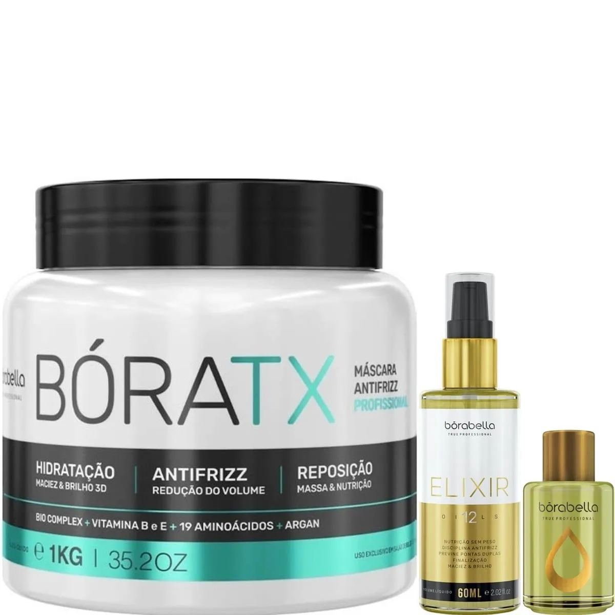 BORABELLA MáSCARA BóRATX 1KG + ELIXIR 60ML + ÓLEO ARGAN 7ML