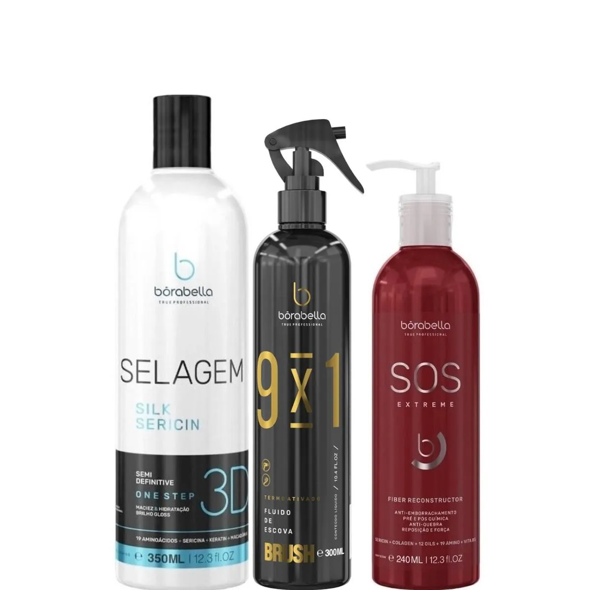 BORABELLA SELAGEM 3D 350ML + FLUIDO BRUSH 300ML + SOS 240ML
