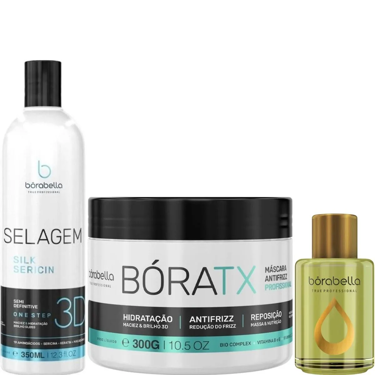 BORABELLA SELAGEM 3D 350ML + BóRATX 300G + ÓLEO DE ARGAN 7ML