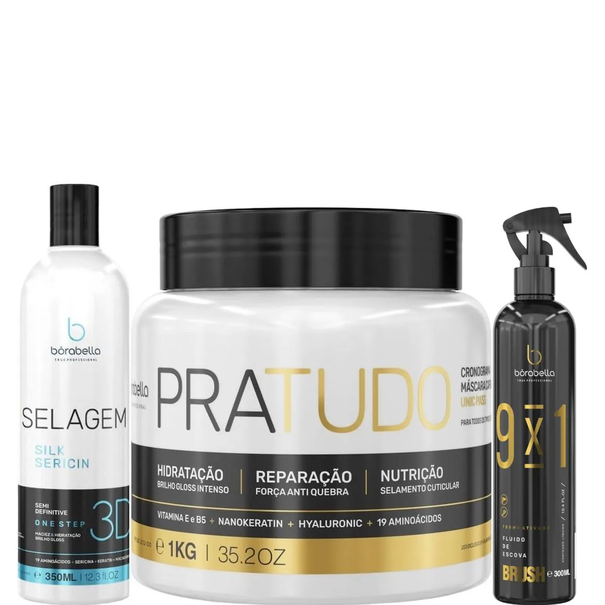 BORABELLA SELAGEM 350ML + PRATUDO 1KG + FLUIDO BRUSH 300ML