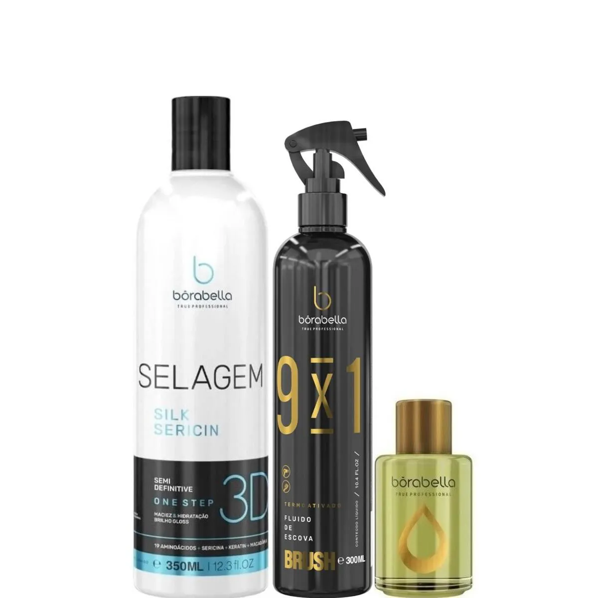 BORABELLA SELAGEM 3D 350ML + FLUIDO 300ML + ÓLEO ARGAN 7ML
