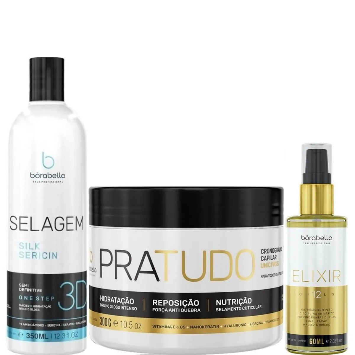 BORABELLA SELAGEM 350ML + MáSCARA PRATUDO 300G + ELIXIR 60ML