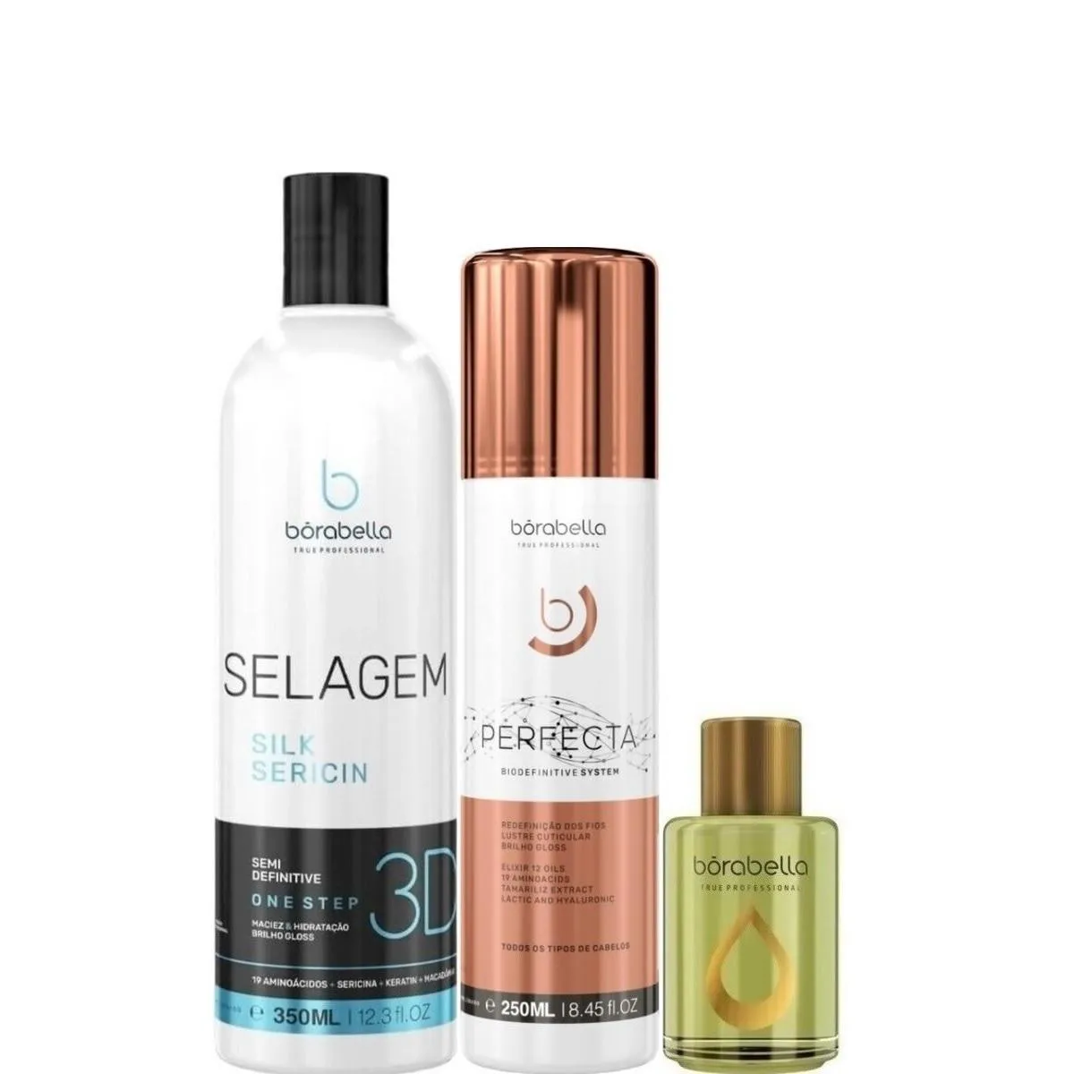 BORABELLA SELAGEM 3D 350ML + PERFECTA 250ML + ÓLEO ARGAN 7ML
