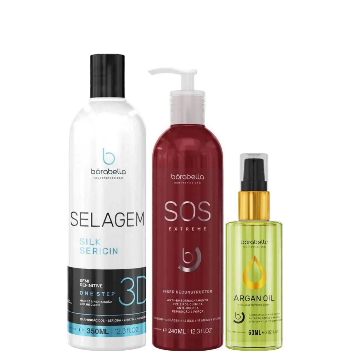 BORABELLA SELAGEM 3D 350ML + SOS 240ML + ÓLEO DE ARGAN 60ML