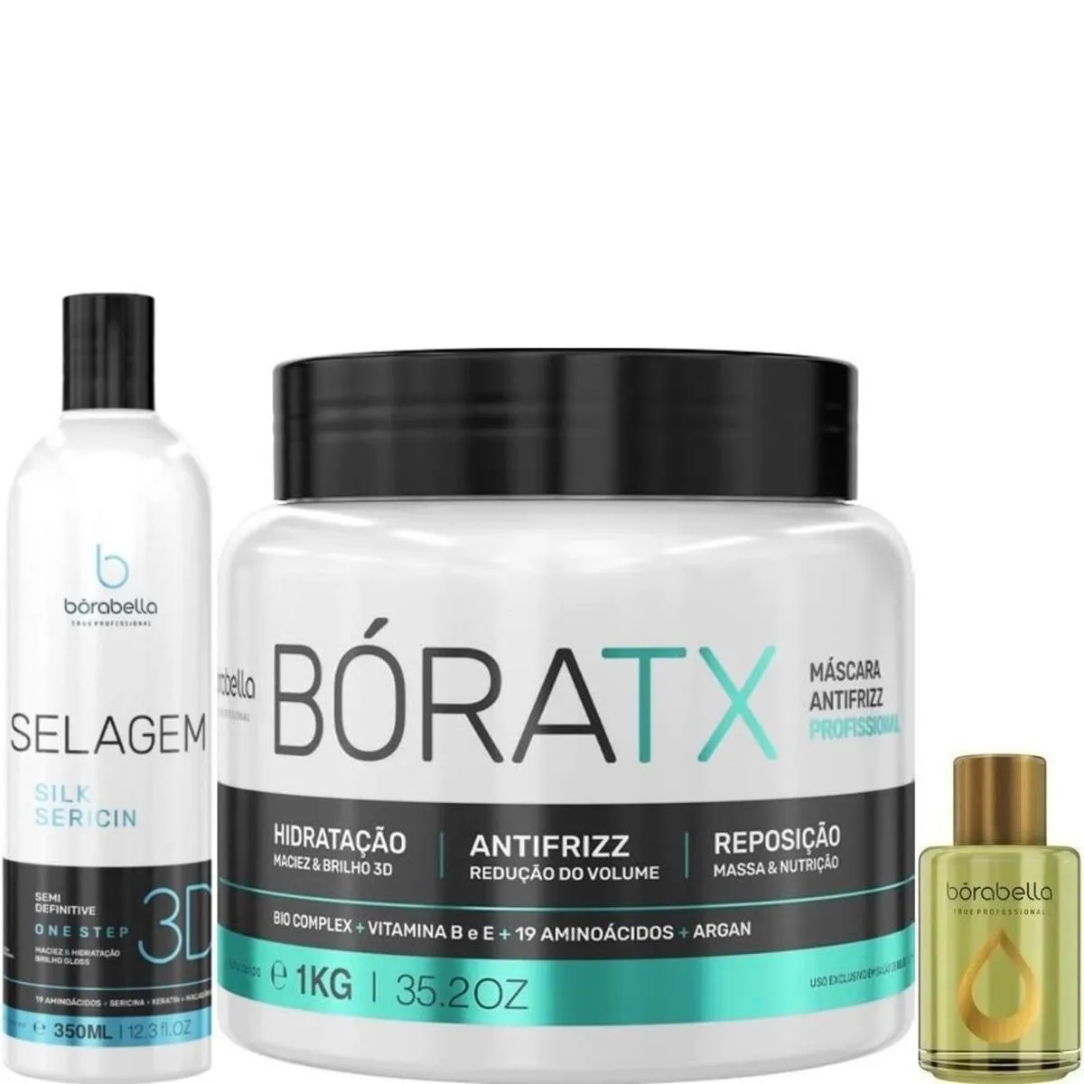 BORABELLA SELAGEM 3D 350ML + BóRATX 1KG + ÓLEO DE ARGAN 7ML