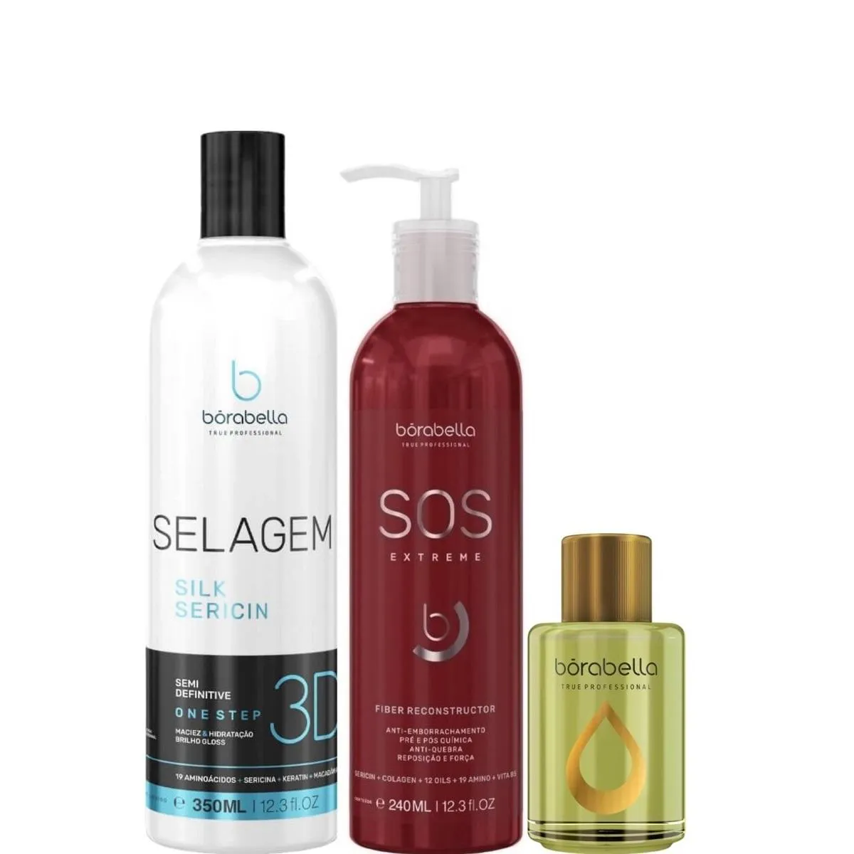 BORABELLA SELAGEM 3D 350ML + SOS 240ML + ÓLEO DE ARGAN 7ML
