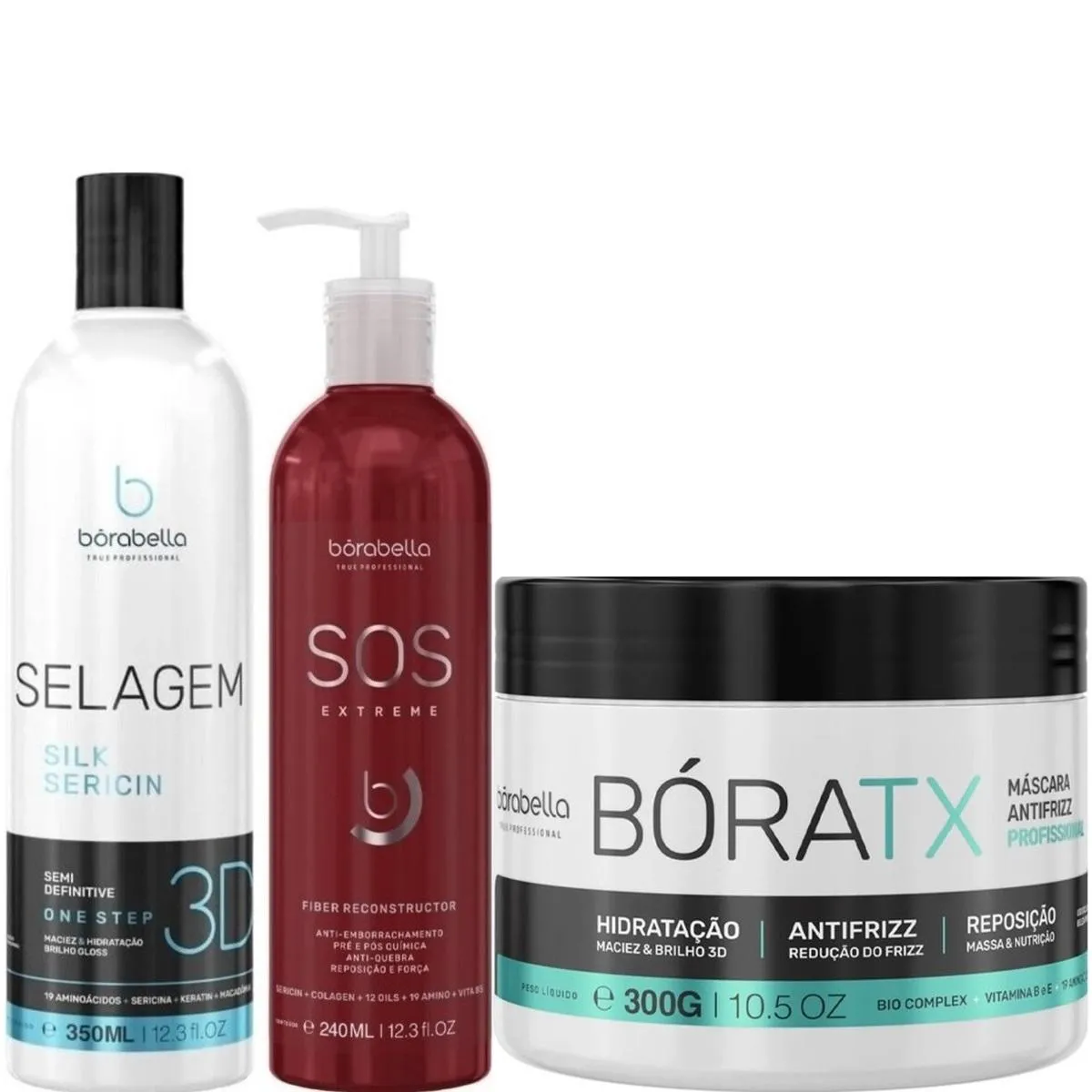 BORABELLA SELAGEM 3D 350ML + SOS 240ML + MáSCARA BóRATX 300G