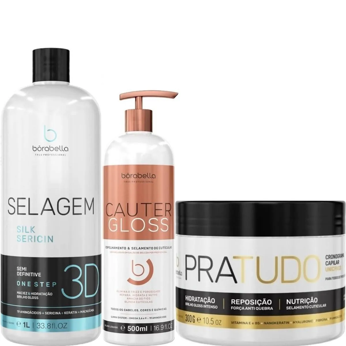 BORABELLA SELAGEM 3D 1L + CAUTER GLOSS 500ML + PRATUDO 300G