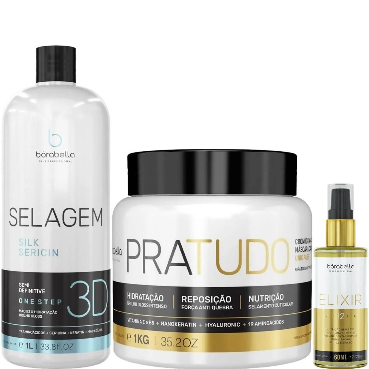 BORABELLA SELAGEM 3D 1L + MáSCARA PRATUDO 1KG + ELIXIR 60ML