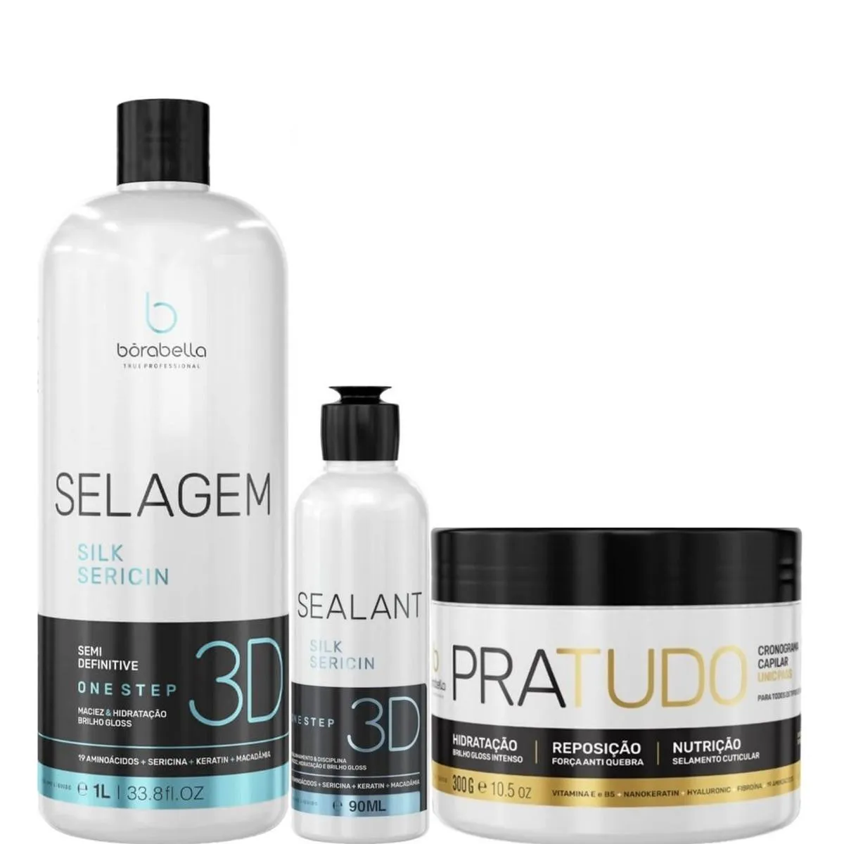 BORABELLA SELAGEM 3D CAPILAR 1L + 90ML + PRATUDO 300G