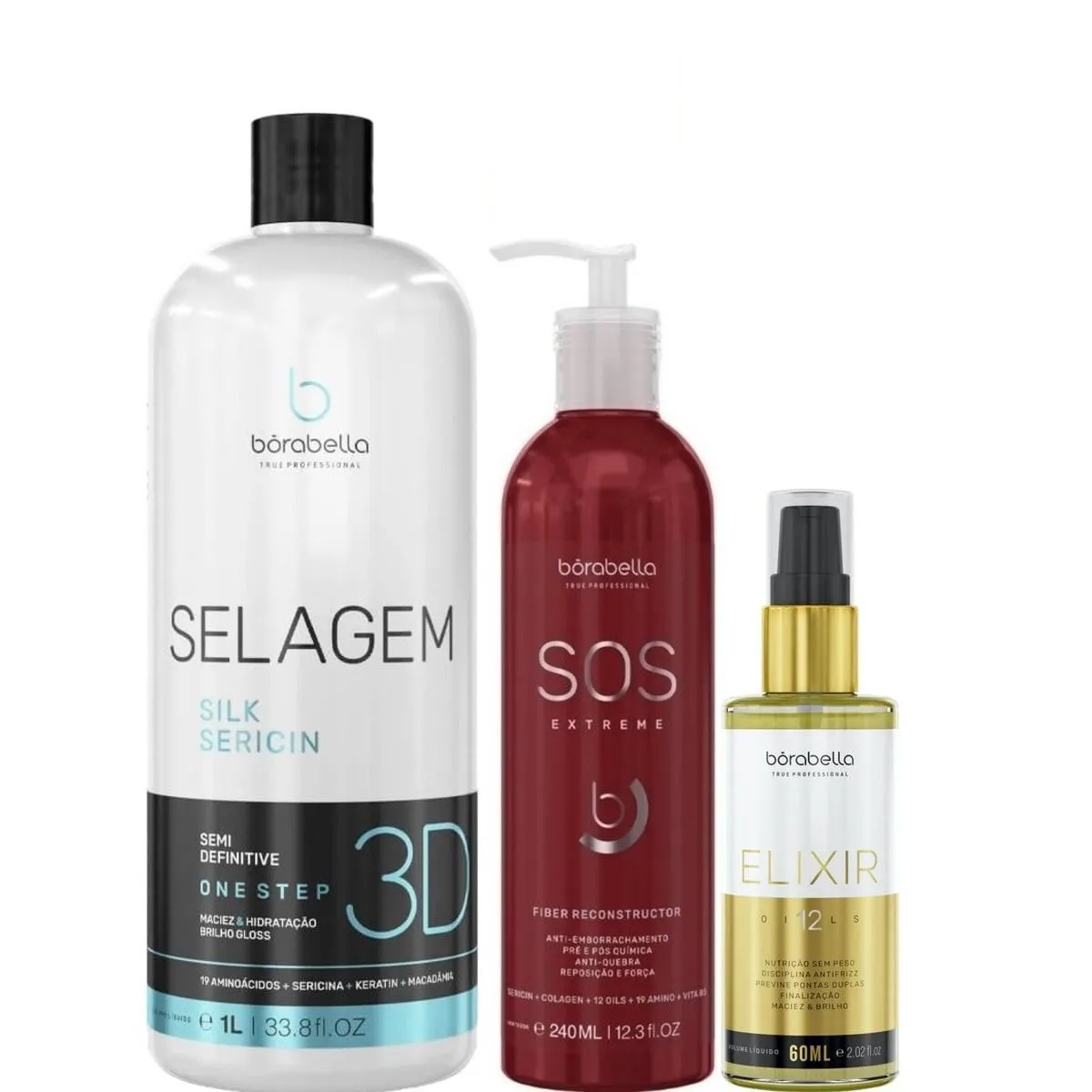 BORABELLA SELAGEM 3D 1L + SOS RECONSTRUTOR + ELIXIR 60ML