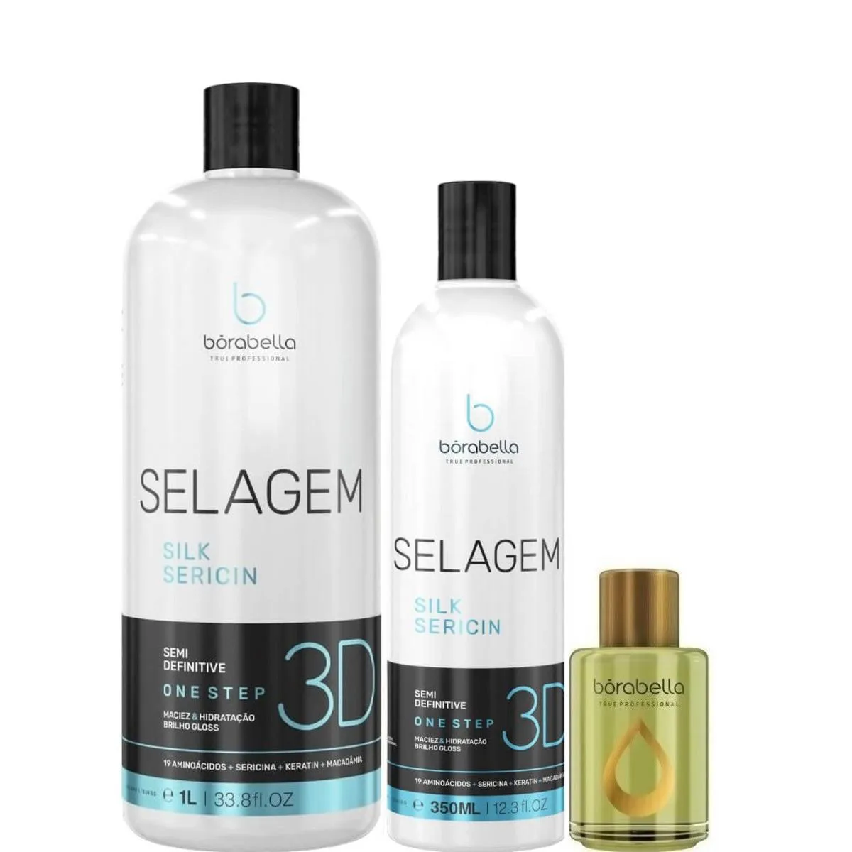 BORABELLA SELAGEM 3D 1LITRO + SELAGEM 350ML + ÓLEO ARGAN 7ML