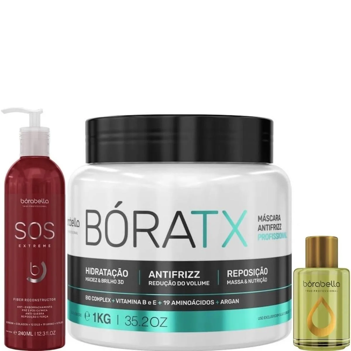 BORABELLA SOS 240ML + MáSCARA BóRATX 1KG + ÓLEO DE ARGAN 7ML