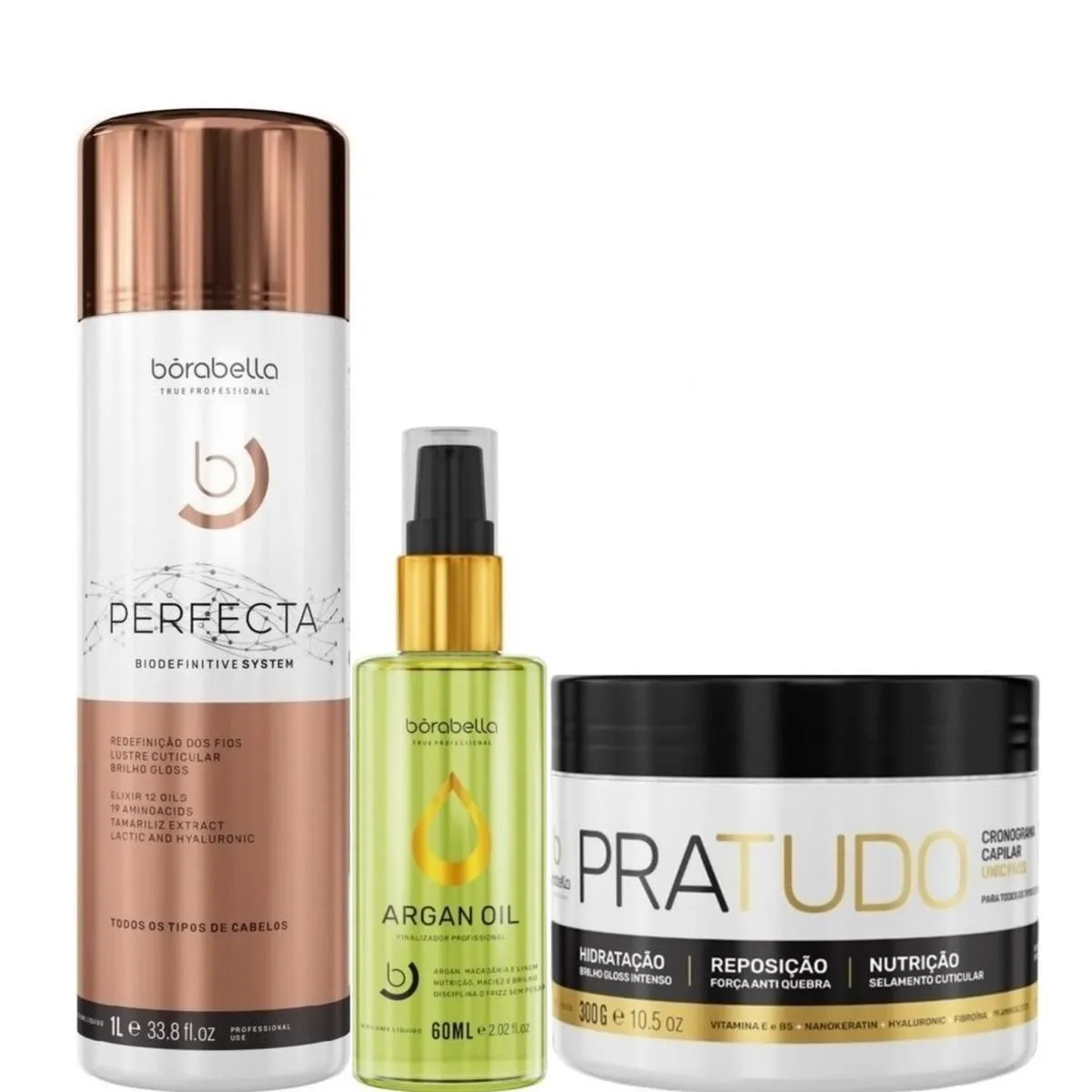 BORABELLA PERFECTA 1 LITRO + ÓLEO ARGAN 60ML + PRATUDO 300G